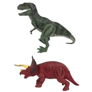 Kid Galaxy Light Sound T-Rex & Triceratops Dinosaur Toy Action Figure (Set of 2)